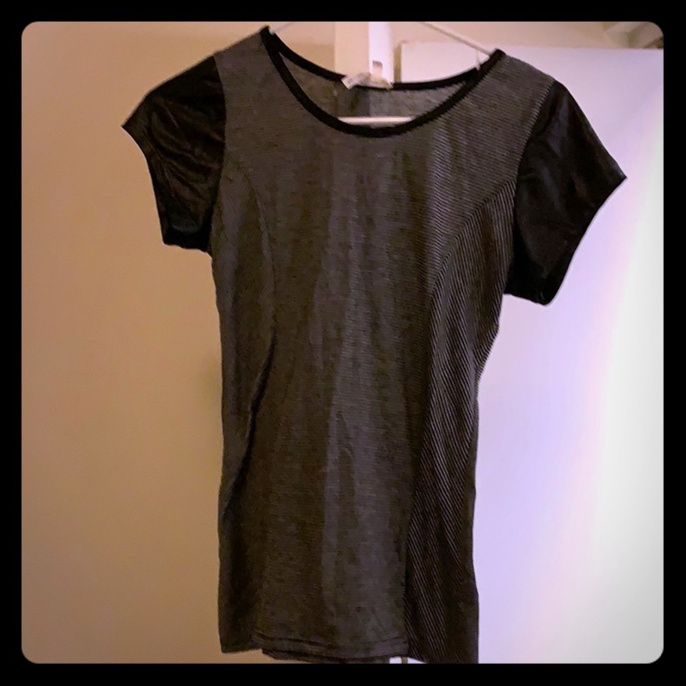 Stripped tee with faux leather sleeve